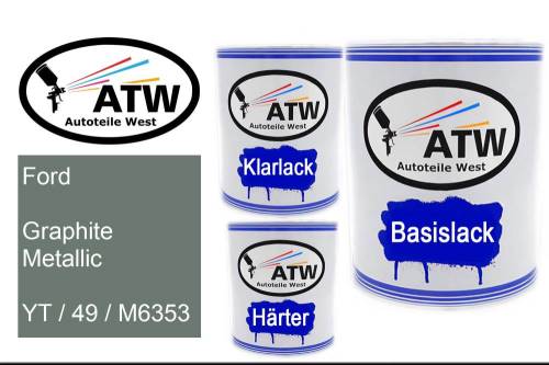 Ford, Graphite Metallic, YT / 49 / M6353: 1L Lackdose + 1L Klarlack + 500ml Härter - Set, von ATW Autoteile West.